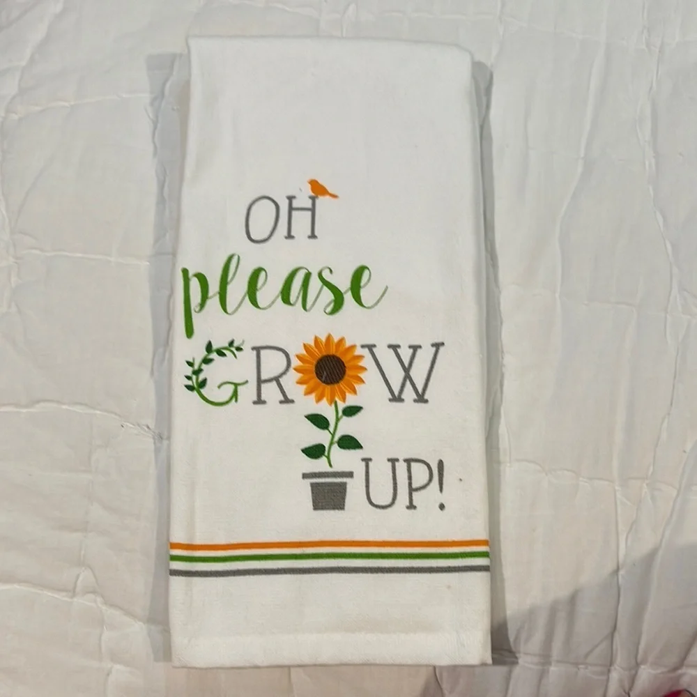 NWOT Casaba White Kitchen Towel with Green and Orange Accents